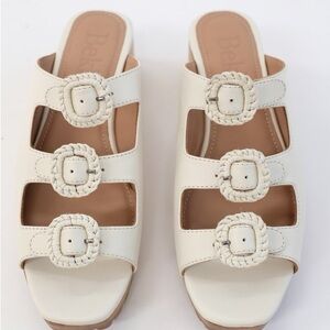 Women’s Triple-Buckle Slide Mules in Cream